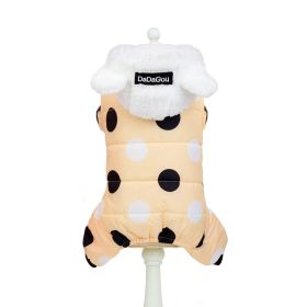 Warm big polka dot four-leg cotton coat (Color: Light Yellow, size: S)